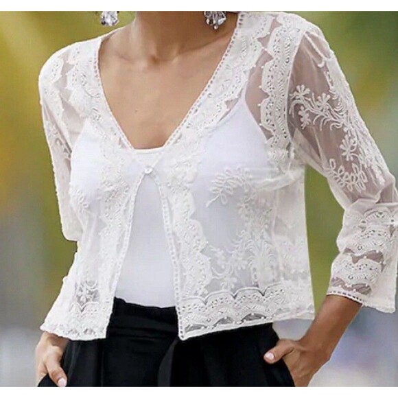 Rabbit Rabbit Rabbit Lace Cardigan Shrug White Small - Picture 1 of 8
